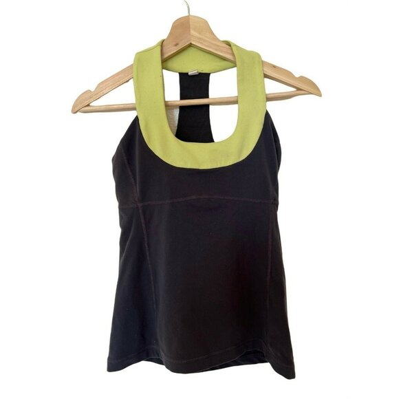 Lululemon Womens Racerback Tank Top Size 4 Black Yellow Stretch Lightweight Gym - Picture 1 of 7
